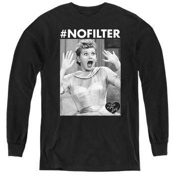 Black youth long sleeve t-shirt with I Love Lucy No Filter graphic