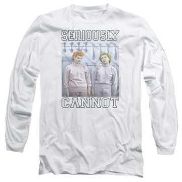 White men's long sleeve t-shirt with I Love Lucy Seriously Cannot graphic