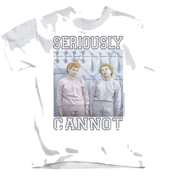 White kid's t-shirt for ages 4 to 7 with I Love Lucy Seriously Cannot graphic