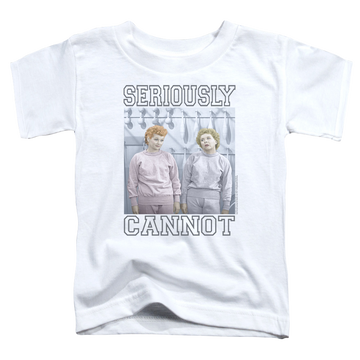 White toddler t-shirt with I Love Lucy Seriously Cannot graphic