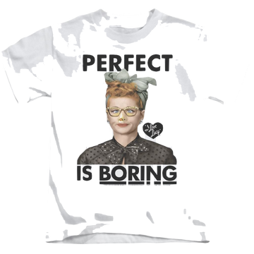 White kid's t-shirt for ages 4 to 7 with I Love Lucy Perfect Is Boring graphic