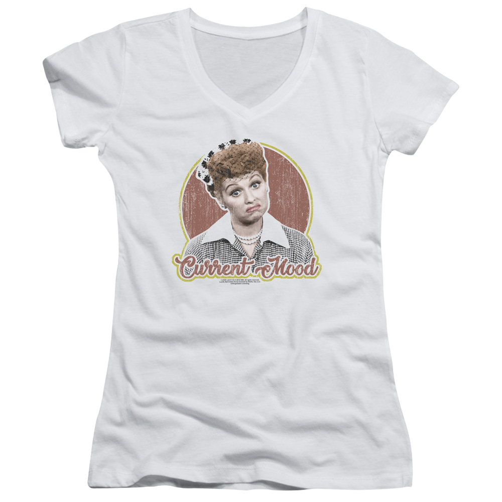I Love Lucy Current Mood Juniors V-Neck T-Shirt Juniors V-Neck T-Shirt I Love Lucy