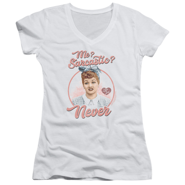I Love Lucy Sarcastic Juniors V-Neck T-Shirt Juniors V-Neck T-Shirt I Love Lucy