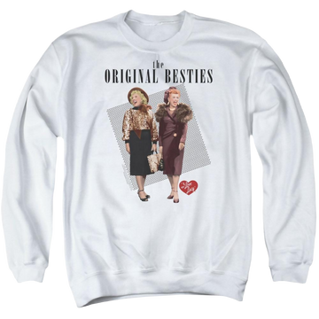 White men's crewneck sweatshirt with I Love Lucy Original Bestie graphic