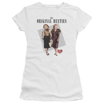 White juniors t-shirt with I Love Lucy Original Bestie graphic