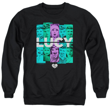 Black men's crewneck sweatshirt with I Love Lucy Shades Of Lucy graphic