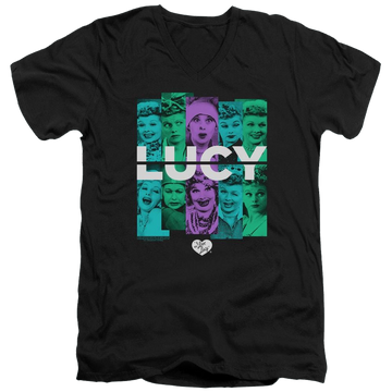 Black men's v-neck t-shirt with I Love Lucy Shades Of Lucy graphic