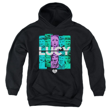 Black youth hoodie for ages 8 to 12 with I Love Lucy Shades Of Lucy graphic