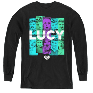 Black youth long sleeve t-shirt with I Love Lucy Shades Of Lucy graphic
