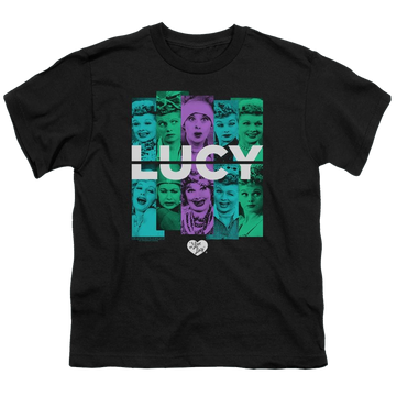 Black youth t-shirt for ages 8 to 12 with I Love Lucy Shades Of Lucy graphic