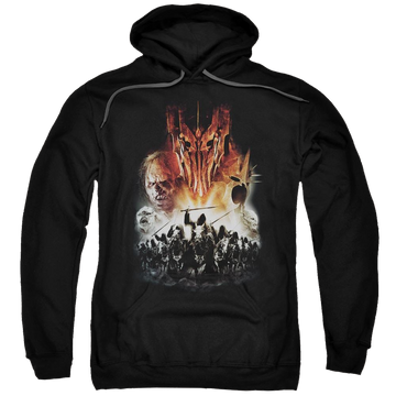Black pullover hoodie with Lord of the Rings Evil Rising graphic