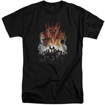Black men's tall fit t-shirt with Lord of the Rings Evil Rising graphic