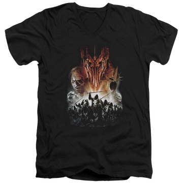 Black men's v-neck t-shirt with Lord of the Rings Evil Rising graphic