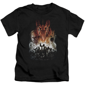 Black kid's t-shirt for ages 4 to 7 with Lord of the Rings Evil Rising graphic
