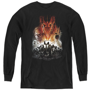 Black youth long sleeve t-shirt with Lord of the Rings Evil Rising graphic