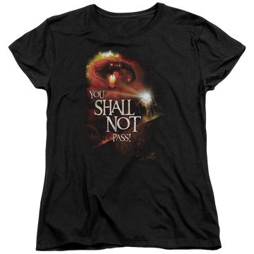 Black women's t-shirt with Lord of the Rings You Shall Not Pass graphic