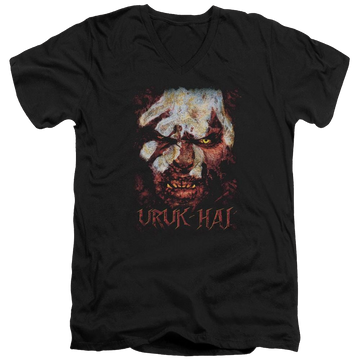 Black men's v-neck t-shirt with Lord of the Rings Uruk Hai graphic