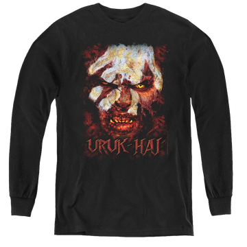 Black youth long sleeve t-shirt with Lord of the Rings Uruk Hai graphic