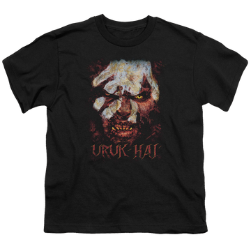 Black youth t-shirt for ages 8 to 12 with Lord of the Rings Uruk Hai graphic