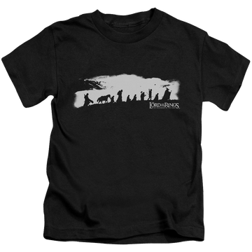 Black kid's t-shirt for ages 4 to 7 with Lord of the Rings The Fellowship graphic