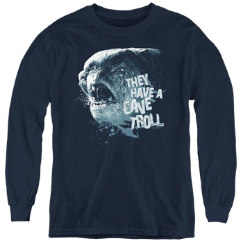 Navy youth long sleeve t-shirt with Lord of the Rings Cave Troll graphic