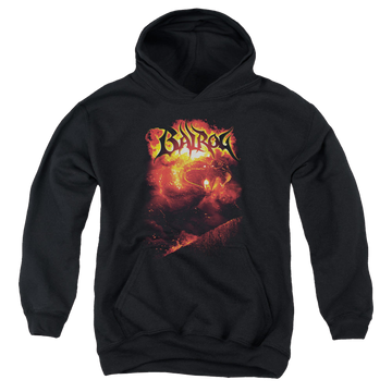 Black youth hoodie for ages 8 to 12 with Lord of the Rings Balrog graphic