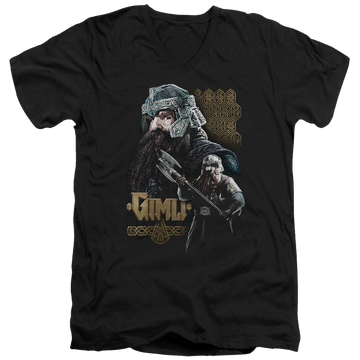 Black men's v-neck t-shirt with Lord of the Rings Gimli graphic