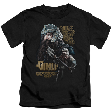 Black kid's t-shirt for ages 4 to 7 with Lord of the Rings Gimli graphic