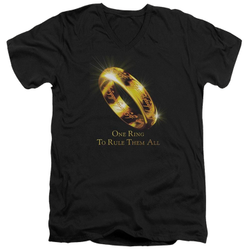Black men's v-neck t-shirt with Lord of the Rings One Ring graphic