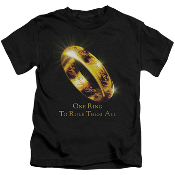 Black kid's t-shirt for ages 4 to 7 with Lord of the Rings One Ring graphic