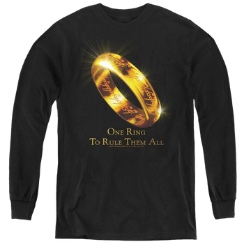 Black youth long sleeve t-shirt with Lord of the Rings One Ring graphic