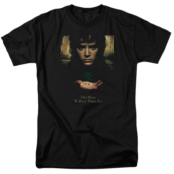 Black men's regular fit t-shirt with Lord of the Rings Frodo One Ring graphic