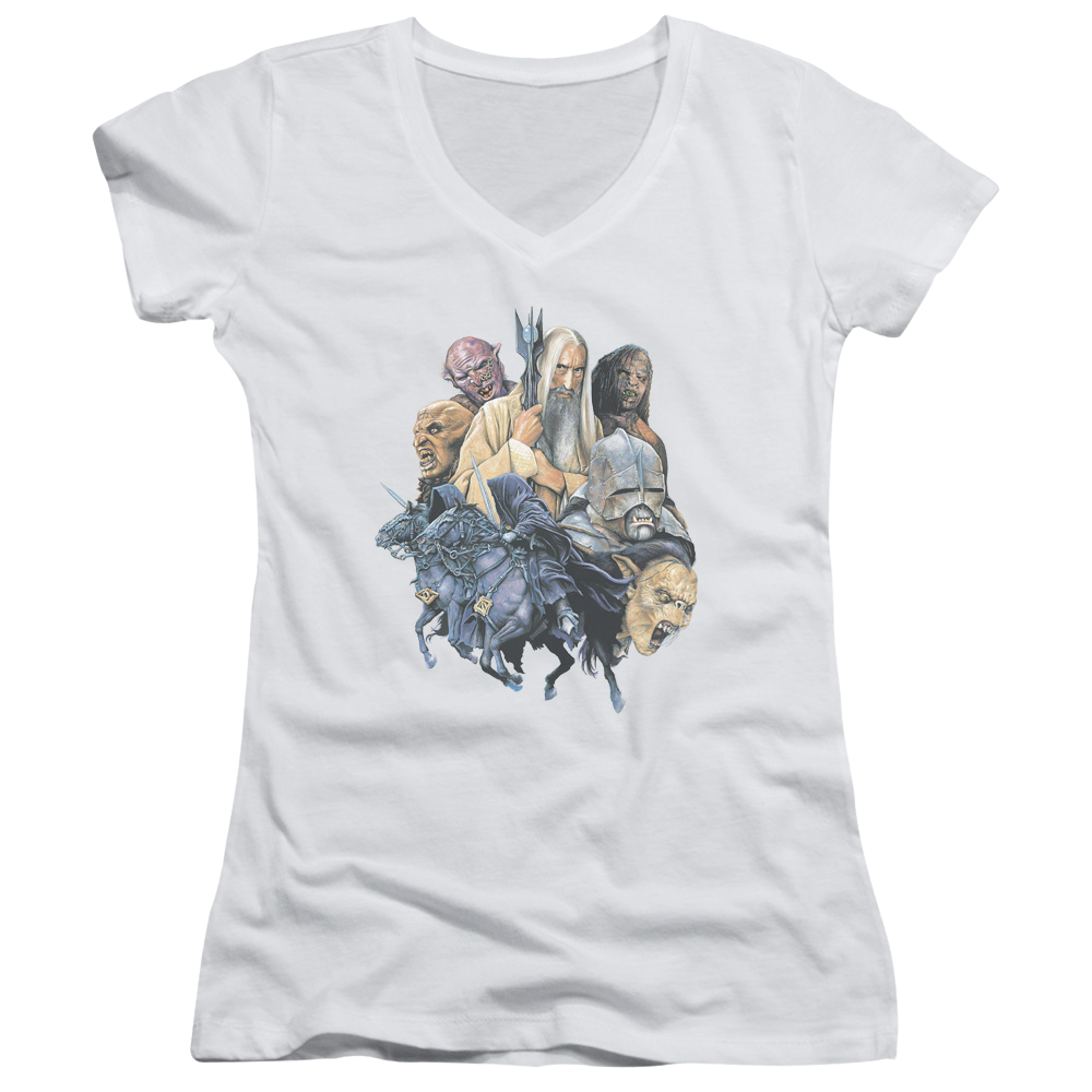 Lord of the Rings Collage Of Evil Juniors V-Neck T-Shirt Juniors V-Neck T-Shirt Lord Of The Rings