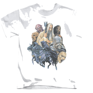 White kid's t-shirt for ages 4 to 7 with Lord of the Rings Collage Of Evil graphic