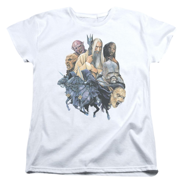 White women's t-shirt with Lord of the Rings Collage Of Evil graphic