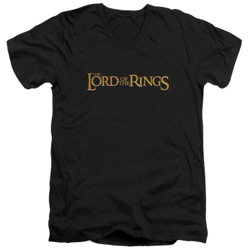 Black men's v-neck t-shirt with Lord of the Rings Lotr Logo graphic
