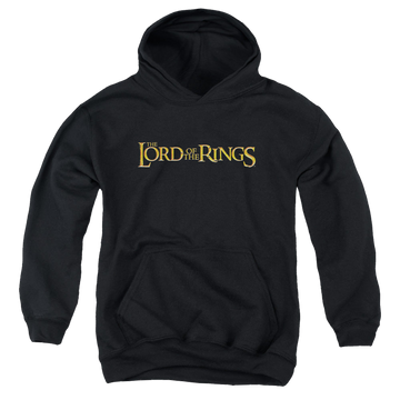 Black youth hoodie for ages 8 to 12 with Lord of the Rings Lotr Logo graphic