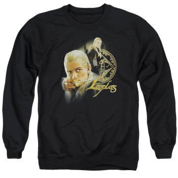 Black men's crewneck sweatshirt with Lord of the Rings Legolas graphic