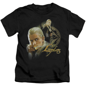 Black kid's t-shirt for ages 4 to 7 with Lord of the Rings Legolas graphic