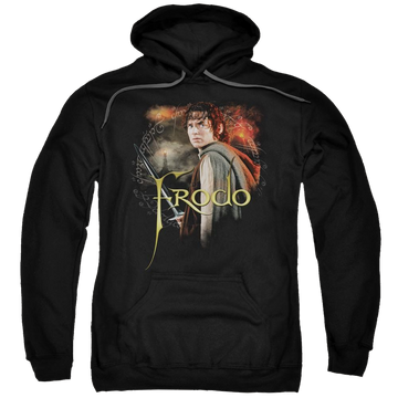 Black pullover hoodie with Lord of the Rings Frodo graphic