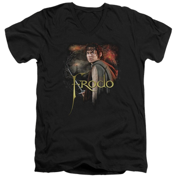 Black men's v-neck t-shirt with Lord of the Rings Frodo graphic