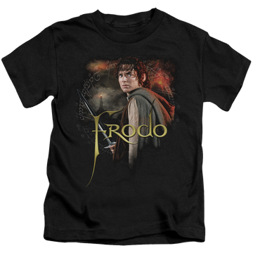 Black kid's t-shirt for ages 4 to 7 with Lord of the Rings Frodo graphic