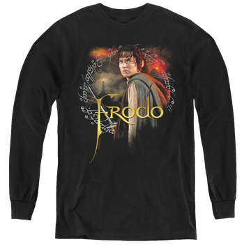 Black youth long sleeve t-shirt with Lord of the Rings Frodo graphic