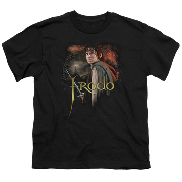 Black youth t-shirt for ages 8 to 12 with Lord of the Rings Frodo graphic