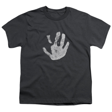Charcoal youth t-shirt for ages 8 to 12 with Lord of the Rings White Hand graphic