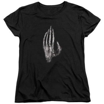 Black women's t-shirt with Lord of the Rings Hand Of Saruman graphic