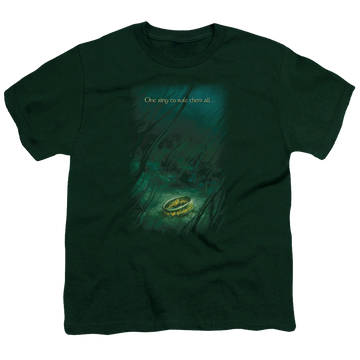 Hunter green youth t-shirt for ages 8 to 12 with Lord of the Rings Lost Ring graphic
