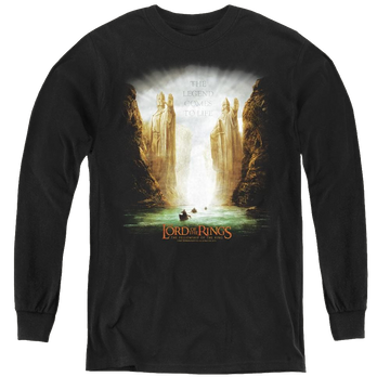 Black youth long sleeve t-shirt with Lord of the Rings Kings Of Old graphic