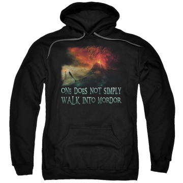 Black pullover hoodie with Lord of the Rings Walk In Mordor graphic
