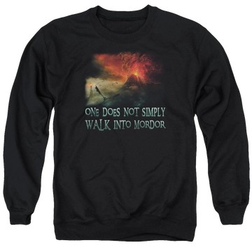 Black men's crewneck sweatshirt with Lord of the Rings Walk In Mordor graphic